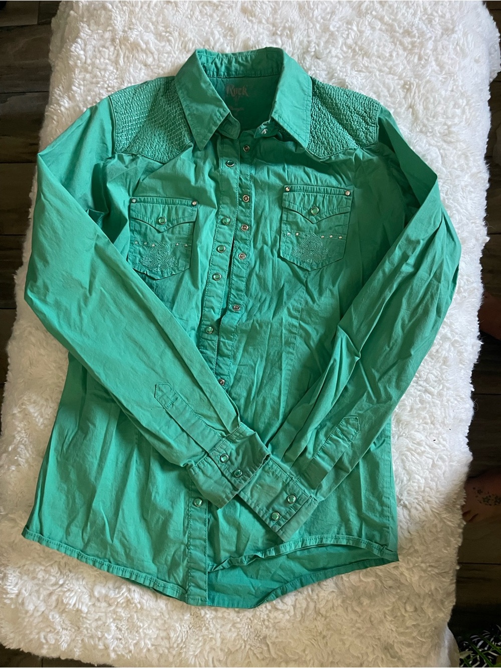 Teal Button-Front Western Shirt